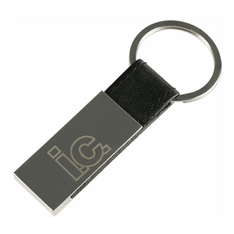 Hudson Rectangular Nickel Keyring with Leather Accent