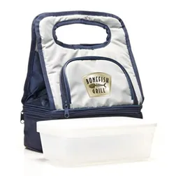 D598 Outside Pocket Promotional Cooler Bags With Plastic Container