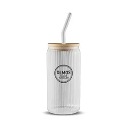 Olmos Ribbed Glass Tumbler with Natural Wooden Lid 550ml