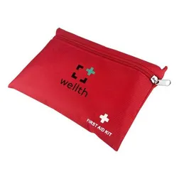 Compact Red Polyester Travel First Aid Pouch With 11 Emergency Items