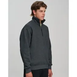 Half Zip Cotton Fleece Sweatshirt with Side Pockets