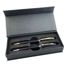 Prime Heavy Brass Pen Set Matte Black Mirror Finish Gift Box