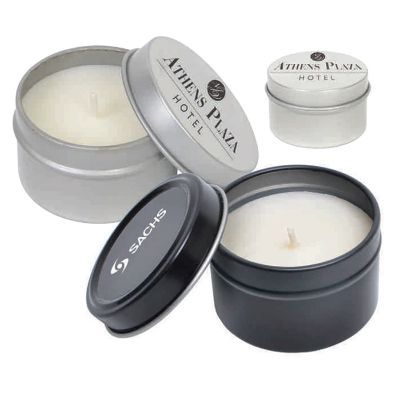 H107 Vanilla Scented Soy Based Printed Candles In Tin