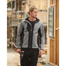 Laminated Fleece Zip Hoodie with Contrast Soft Shell Panels
