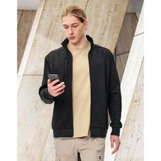 Jacquard Fleece Bomber Jacket with Softshell Shoulder Panels