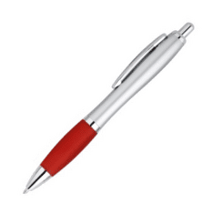 Silver Barrel Ballpoint Pen With Coloured Rubber Grip
