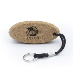Natural Cork Ellipse Floating Keychain with Black Rope