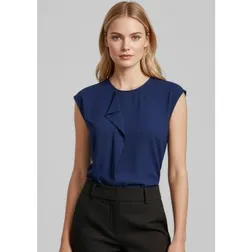 Mia Stretch Jersey Knit Blouse with Pleat Detail