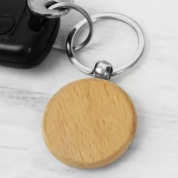 Natural Beechwood Round Key Ring with Gift Box