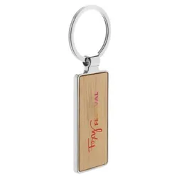 Natural Bamboo Rectangular Key Ring with Zinc Alloy Frame