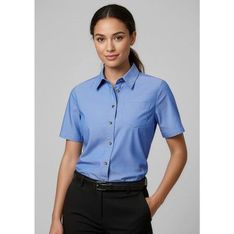 Women's Cotton Yarn Dyed Chambray Short Sleeve Shirt