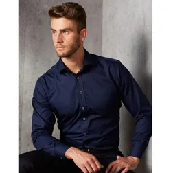Mens Dobby Stripe Cotton Poly Business Shirt Long Sleeve