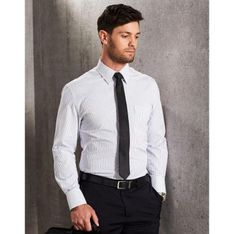 Mens Ticking Stripe Long Sleeve Stretch Shirt