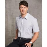 Men's Ticking Stripe Short Sleeve Stretch Cotton Shirt