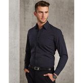 Mens Pinstripe Cotton Polyester Long Sleeve Dress Shirt