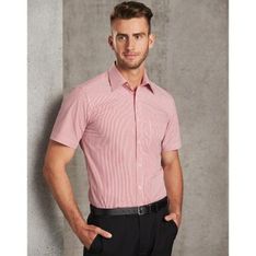 Mens Balance Stripe Short Sleeve Shirt Cotton Blend