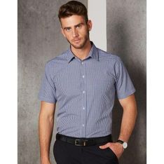 Mens Slimmer Fit Two Tone Gingham Check Cotton Polyester Short Sleeve Shirt