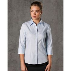 Ladies Self Stripe Three Quarter Sleeve Cotton Business Shirt