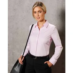 Ladies Dobby Stripe Cotton Blend Taped Long Sleeve Work Shirt