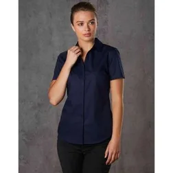 Ladies Dobby Stripe Cotton Blend Short Sleeve Professional Shirt