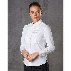 Cotton Rich Stretch Tuck Front Long Sleeve Shirt Ladies