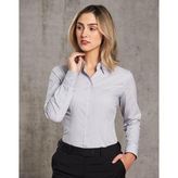 Ladies Ticking Stripe Long Sleeve Stretch Cotton Shirt