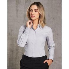 Ladies Ticking Stripe Long Sleeve Stretch Cotton Shirt