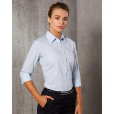 Ladies Fine Stripe Three Quarter Sleeve Cotton Blend Shirt