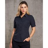 Ladies Cotton Polyester Pin Stripe Short Sleeve Shirt