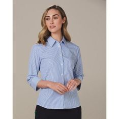 Ladies Balance Stripe Three Quarter Sleeve Cotton Polyester Shirt