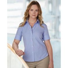 Women's Gingham Check Short Sleeve Button Down Shirt