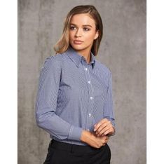Ladies Long Sleeve Two Tone Gingham Cotton Blend Shirt