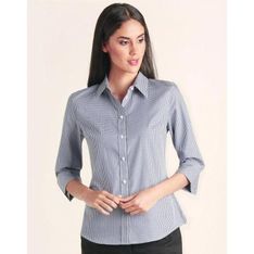 Ladies Two Tone Gingham Cotton Blend Three Quarter Sleeve Shirt