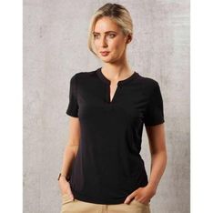 Sofia Ladies V Neck Tab Detail Stretch Knit Top