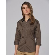 Ladies Cotton Blend Military Shirt with Epaulets