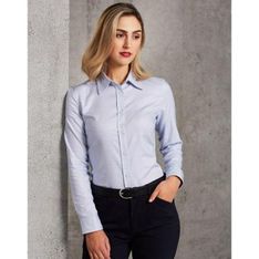 Ladies Premium Cotton Dot Contrast Long Sleeve Shirt