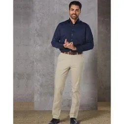 Mens Stretch Chino Twill Flat Front Trousers