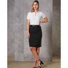 Womens Mid Length Lined Wool Stretch Pencil Skirt