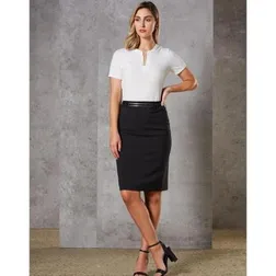 Womens Mid Length Lined Wool Stretch Pencil Skirt
