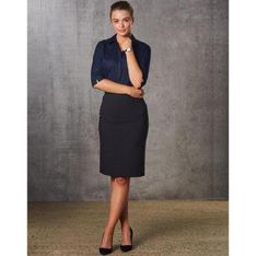 Stretch Poly Viscose Mid Length Lined Pencil Skirt