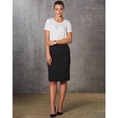 Ladies Poly Viscose Stretch Fine Stripe Pencil Skirt