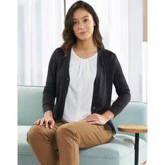 Merino Wool Long Sleeve V Neck Cardigan Corporate Wear