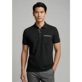 Edge Mens Pique Polo Black Check Short Sleeve