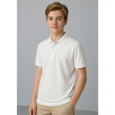 Kids Crew Neck Pique Polo Short Sleeve Cotton Polyester Blend
