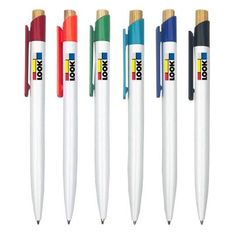 Gala White Barrel Ballpoint Pen with Bamboo Accent