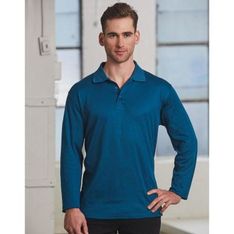 TrueDry Cotton Blend Long Sleeve Moisture Wicking Polo