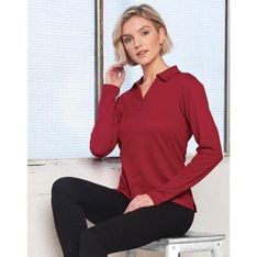Ladies TrueDry Cotton Back Long Sleeve Polo Shirt