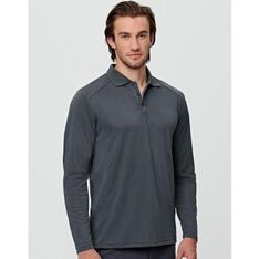 Mens Bamboo Charcoal Long Sleeve Polo with UPF Protection