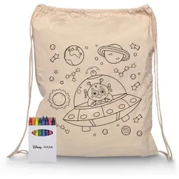 Squiggle Cotton Drawstring Tote with Crayon Set