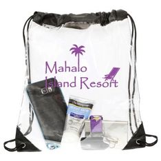 Clear PVC Stadium Drawstring Bag Black Trim